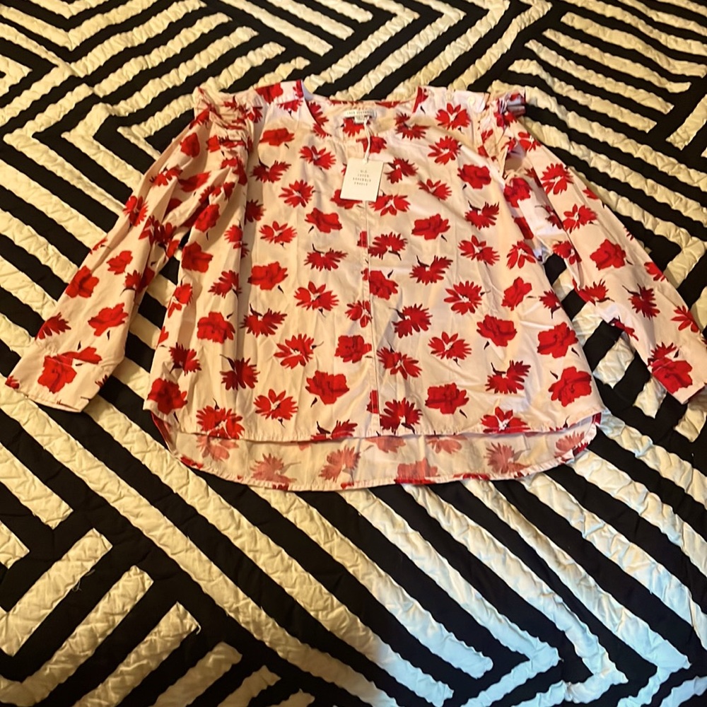 NWT Free Assembly Floral Print Long Sleeve Shirt w/Ruffles Size L